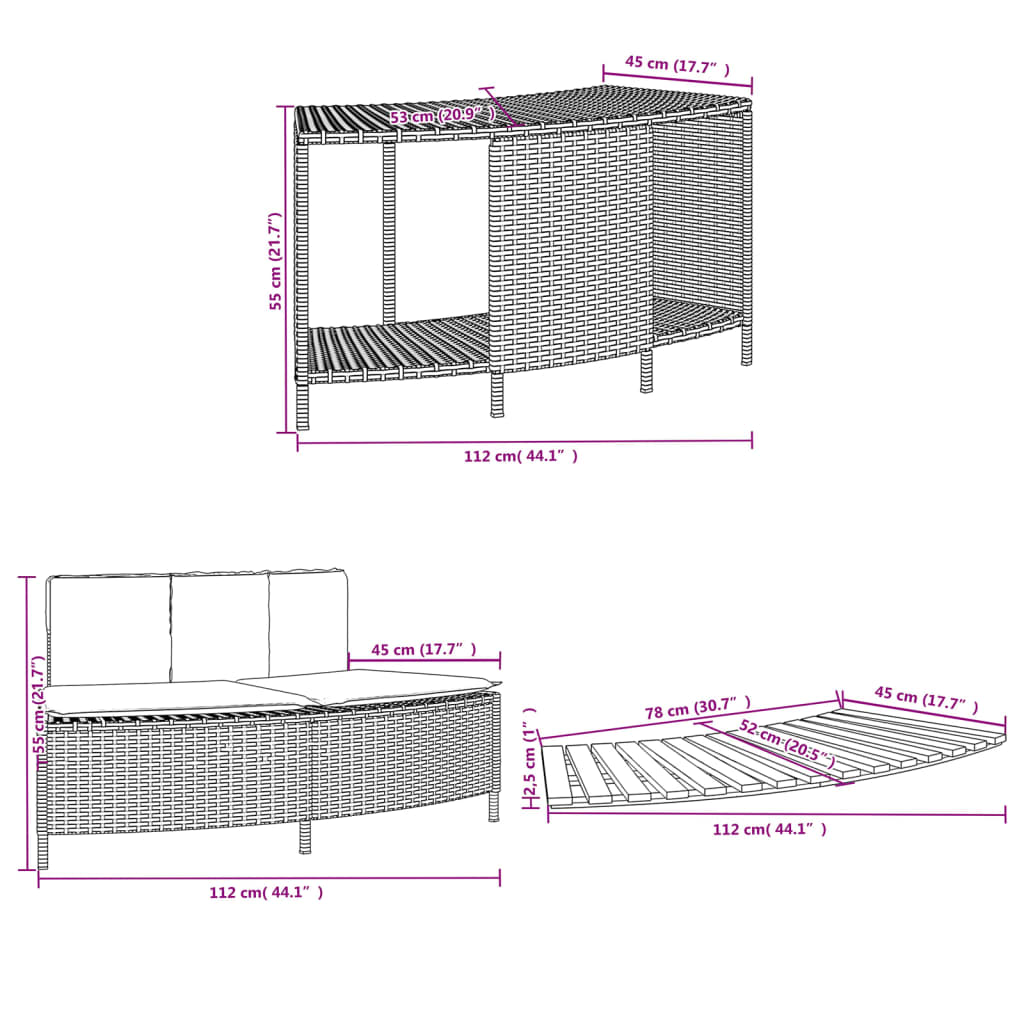 Bordo per Spa Nero in Polyrattan e Legno Massello di Acacia - homemem39