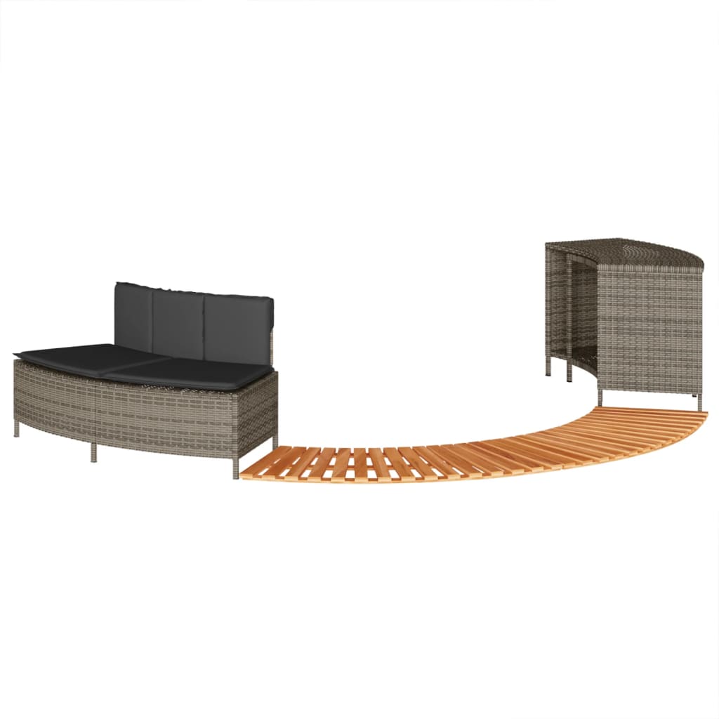 Bordo per Spa Grigio in Polyrattan e Legno Massello di Acacia - homemem39