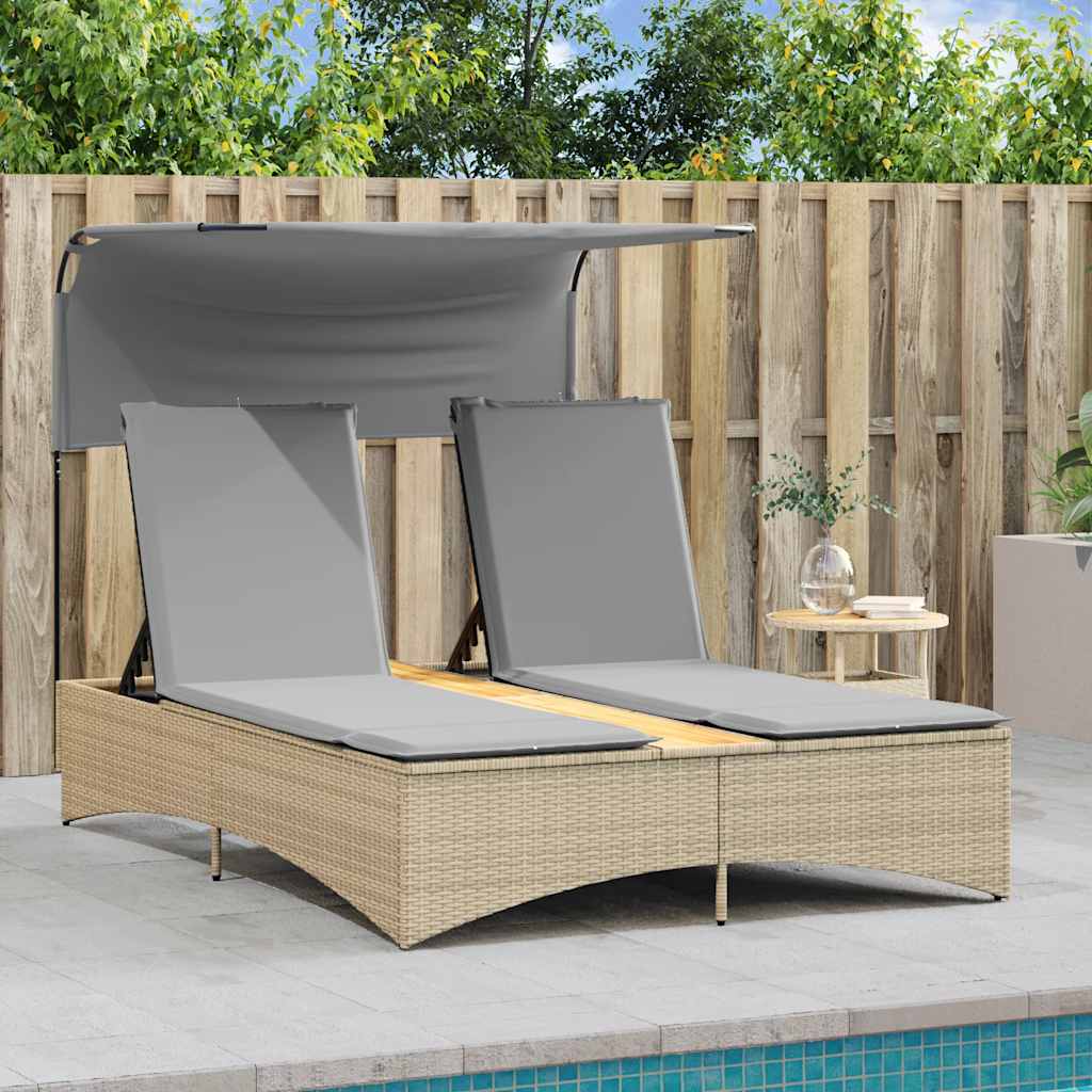 Lettino Doppio con Baldacchino e Cuscini Beige Misto Polyrattan - homemem39