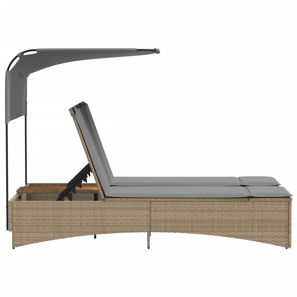 Lettino Doppio con Baldacchino e Cuscini Beige Misto Polyrattan - homemem39
