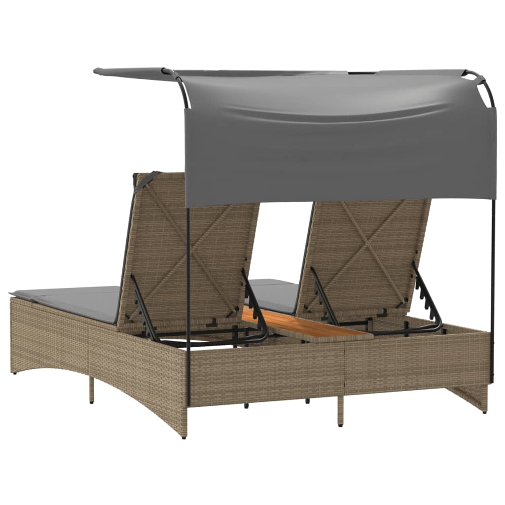 Lettino Doppio con Baldacchino e Cuscini Beige Misto Polyrattan - homemem39