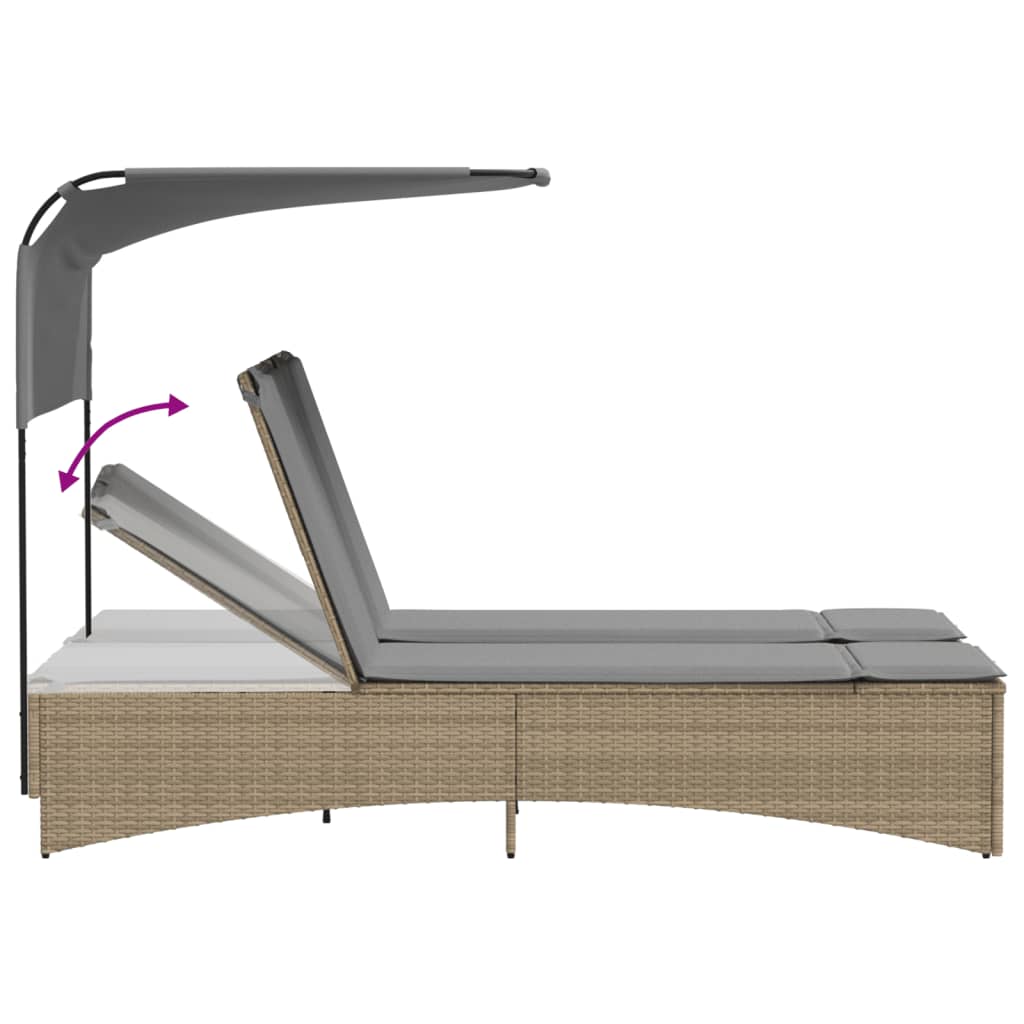 Lettino Doppio con Baldacchino e Cuscini Beige Misto Polyrattan - homemem39
