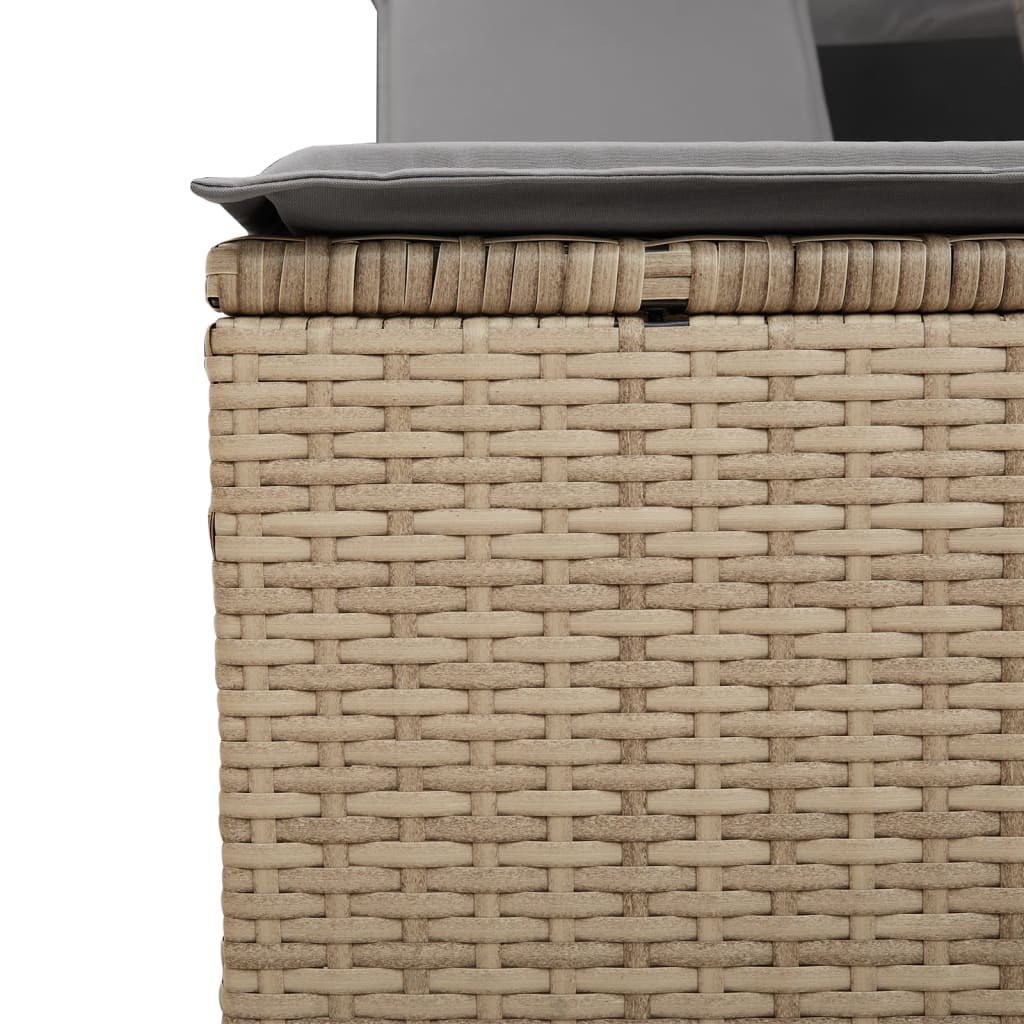 Lettino Doppio con Baldacchino e Cuscini Beige Misto Polyrattan - homemem39