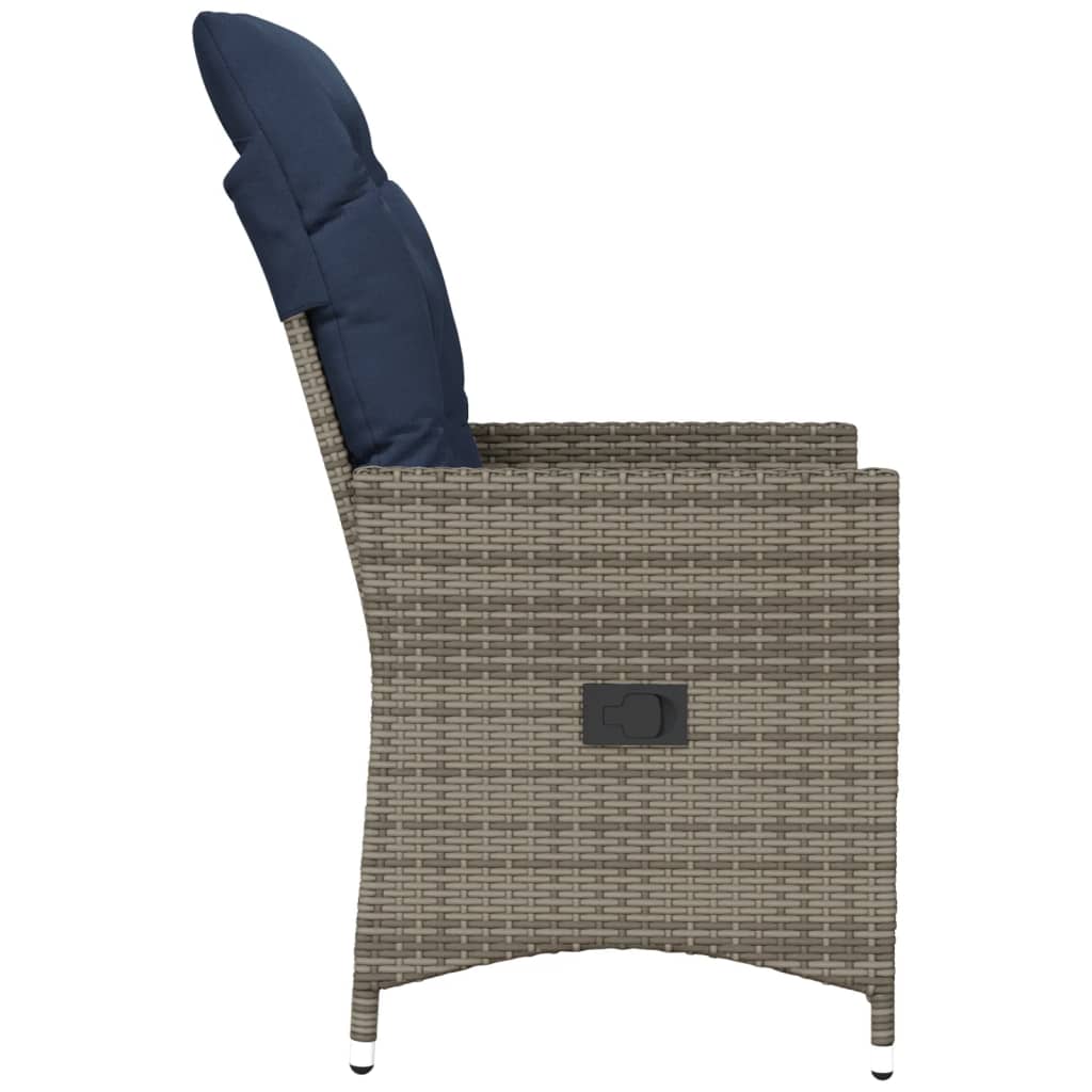 Sedia da giardino reclinabile con cuscini grigia in polyrattan