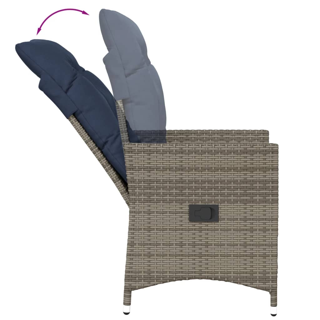 Sedia da giardino reclinabile con cuscini grigia in polyrattan