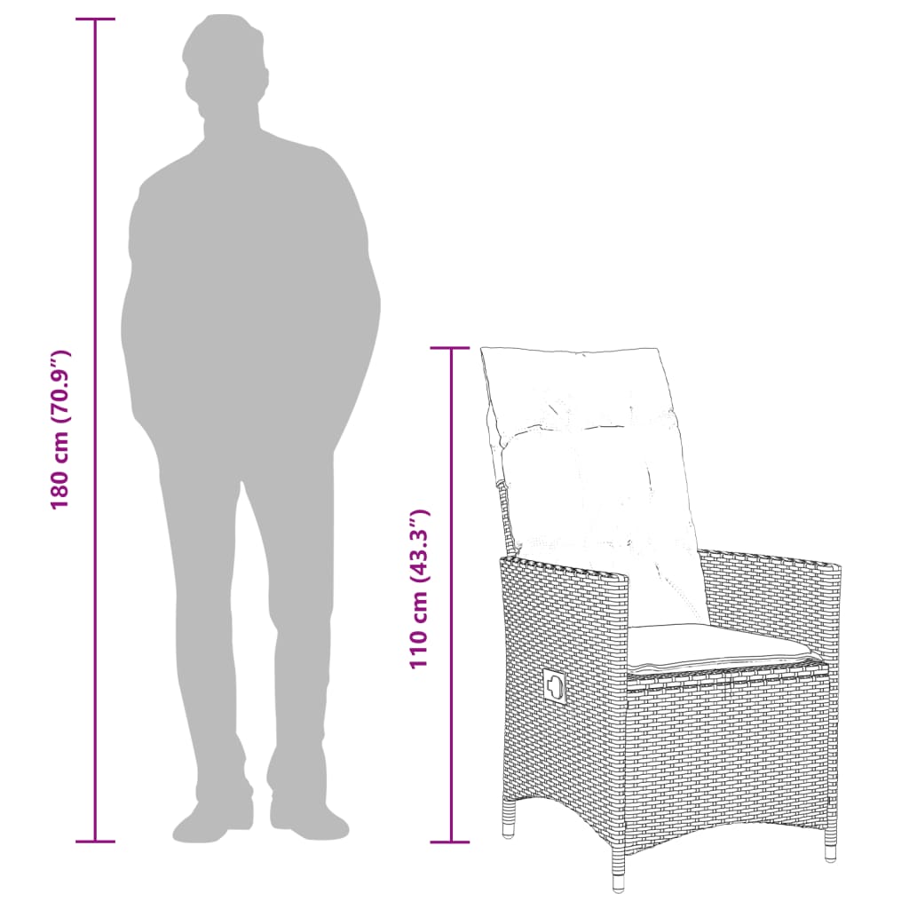 Sedia da giardino reclinabile con cuscini grigia in polyrattan