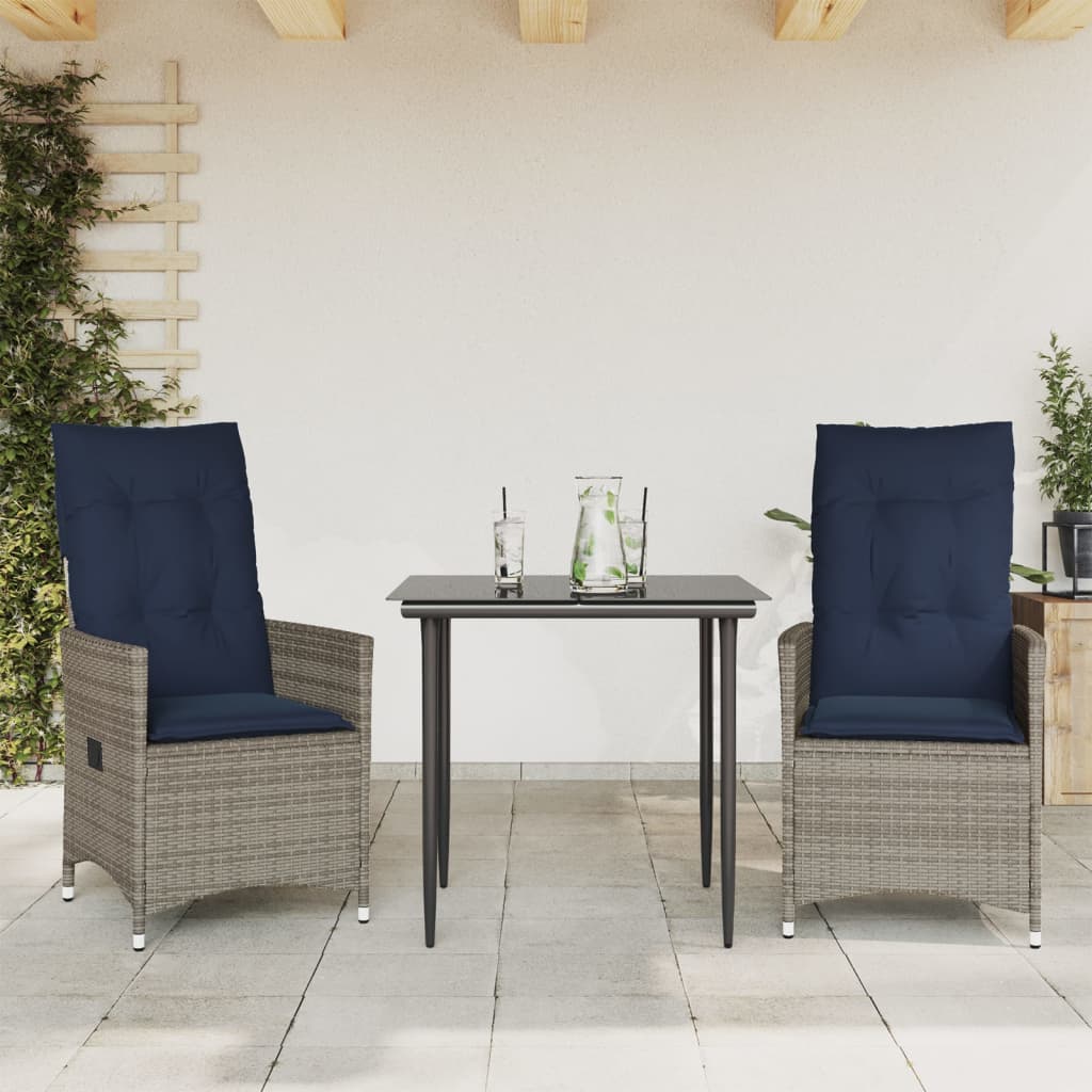 Sedie da giardino reclinabili 2 pz con cuscini grigie in polyrattan