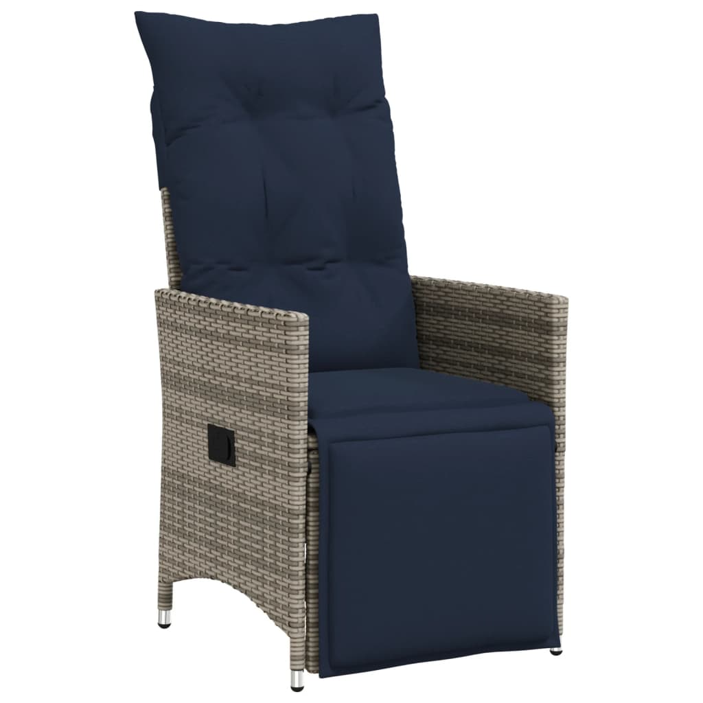 Sedia da giardino reclinabile con cuscini grigia in polyrattan