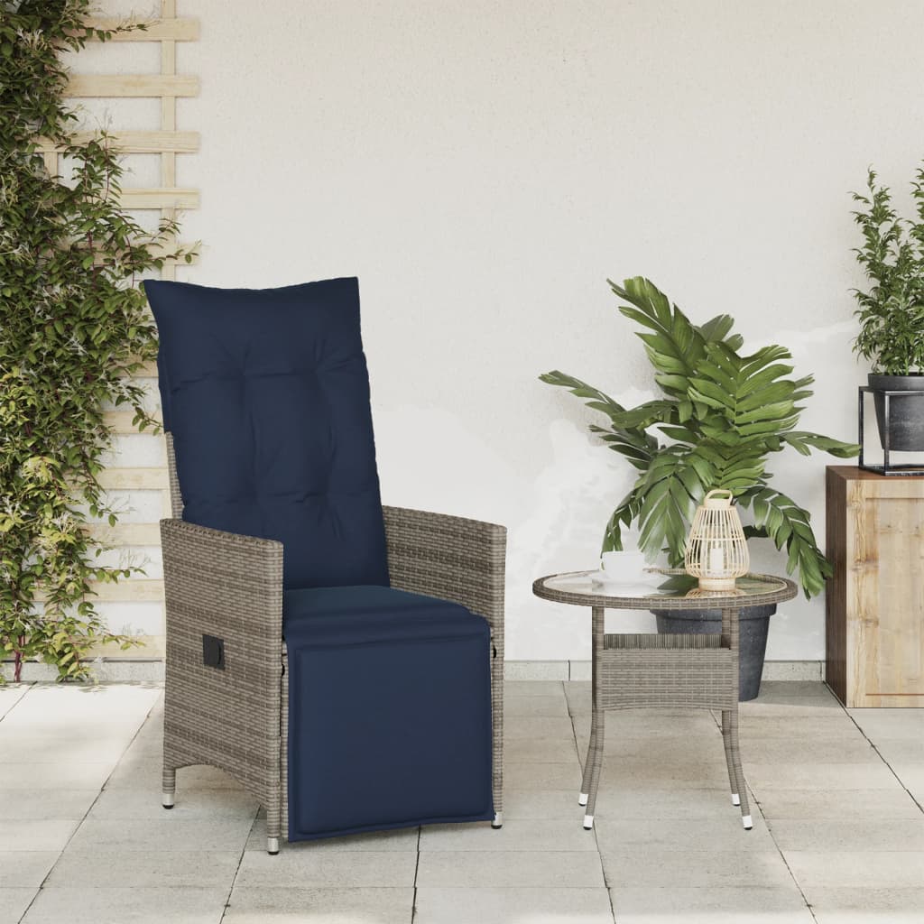 Sedia da giardino reclinabile con cuscini grigia in polyrattan