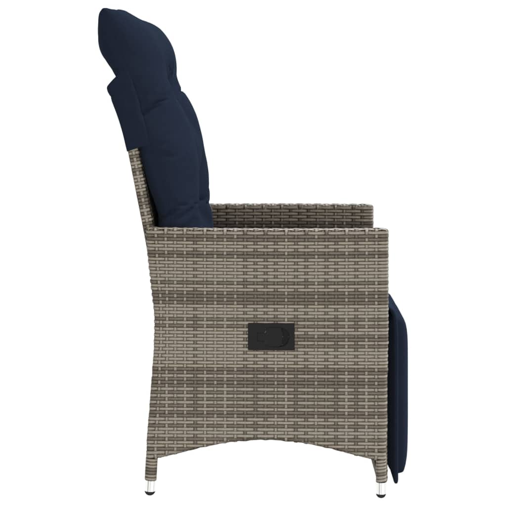 Sedia da giardino reclinabile con cuscini grigia in polyrattan