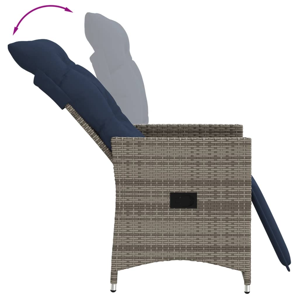Sedia da giardino reclinabile con cuscini grigia in polyrattan