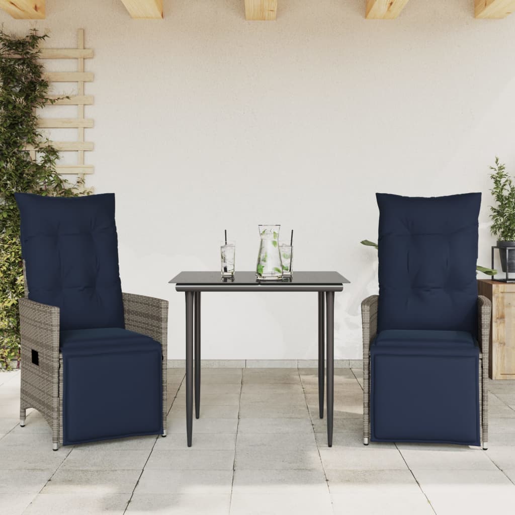 Sedie da giardino reclinabili 2 pz con cuscini grigie in polyrattan