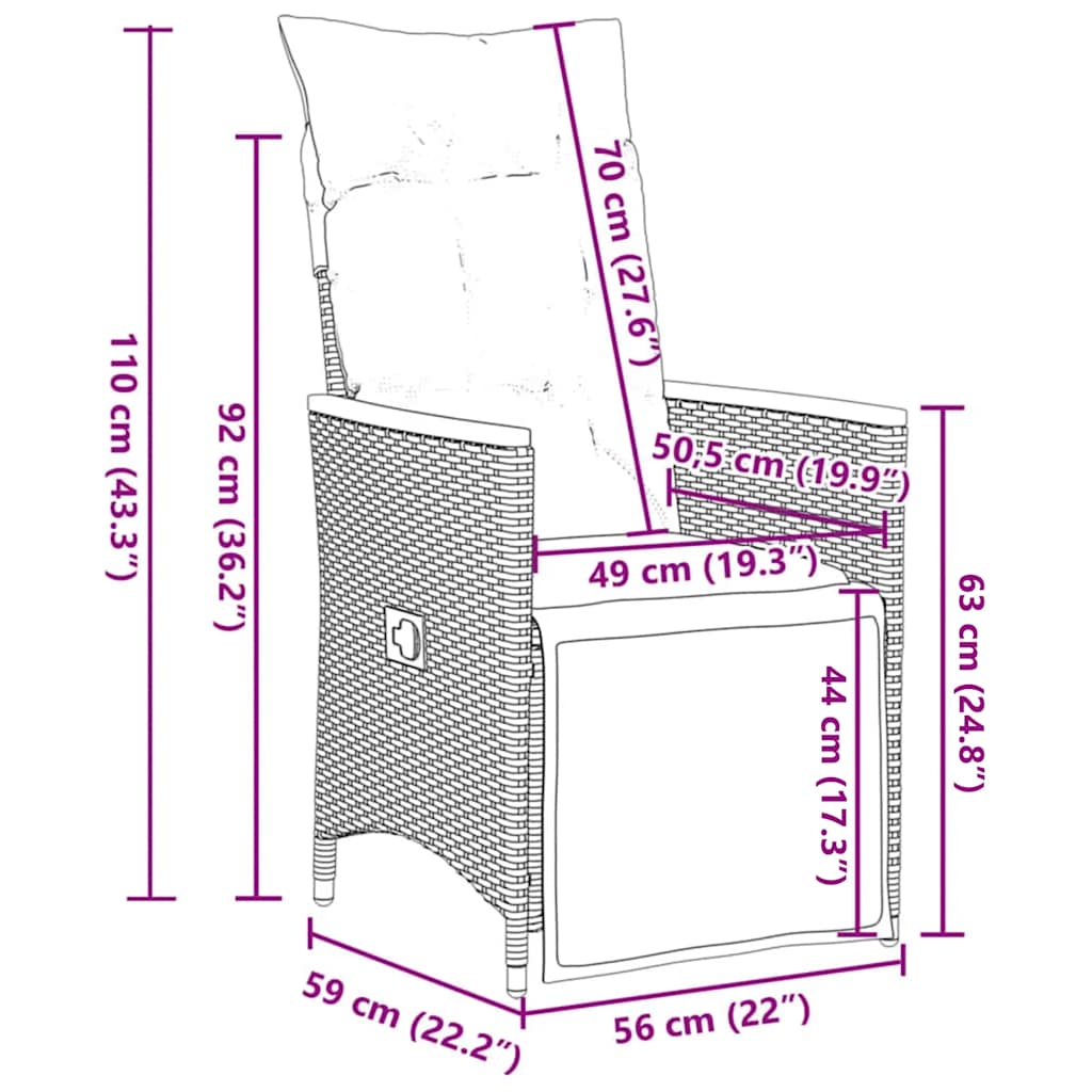 Sedie da Giardino Reclinabili 2 pz e Cuscini Grigio Polyrattan