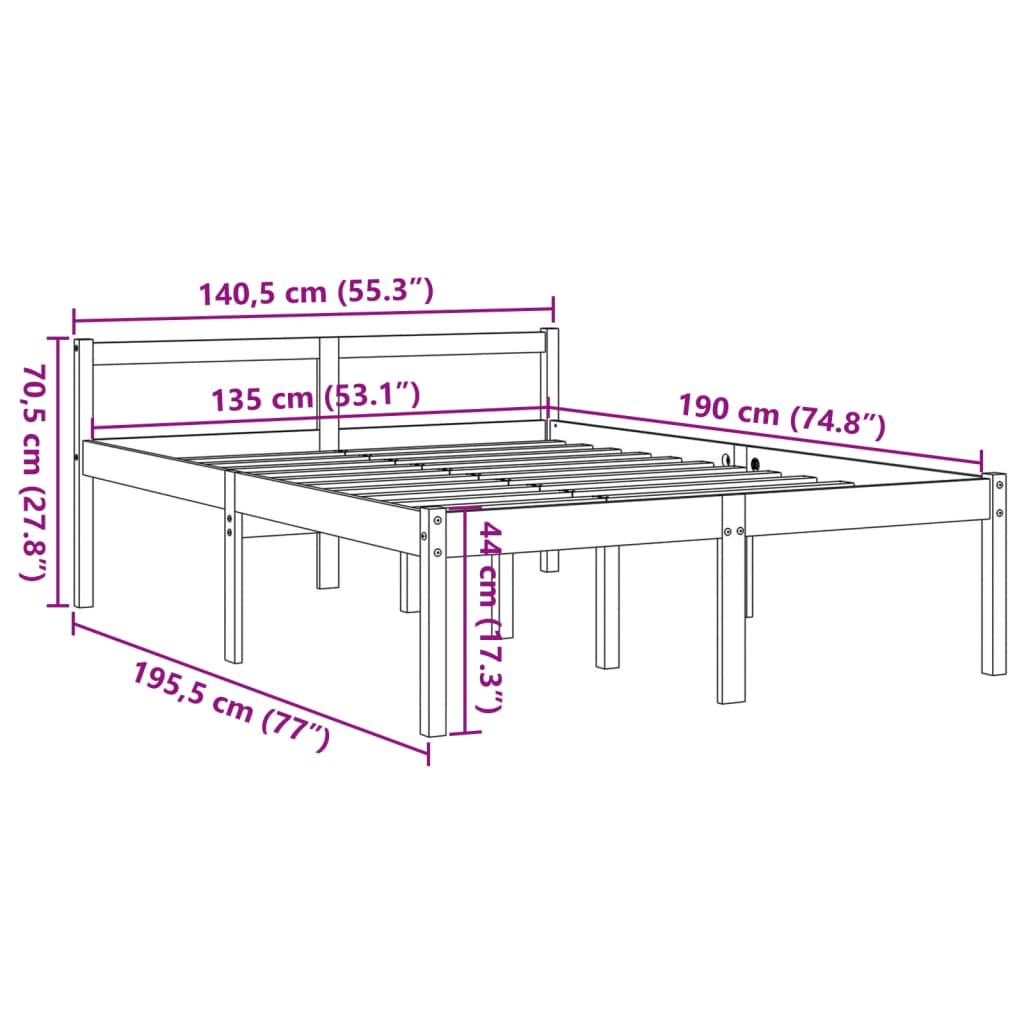 Letto per Anziani Marrone Cera 135x190 cm Legno Massello Pino | homemem39