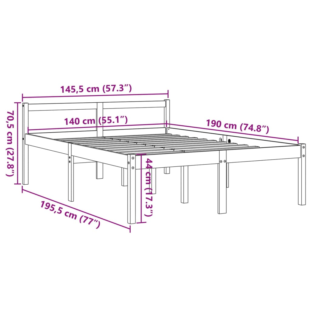 Letto per Anziani Marrone Cera 140x190 cm Legno Massello Pino