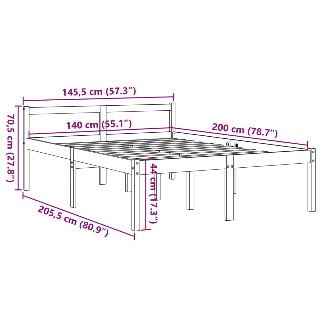 Letto per Anziani Marrone Cera 140x200cm Legno Massello di Pino