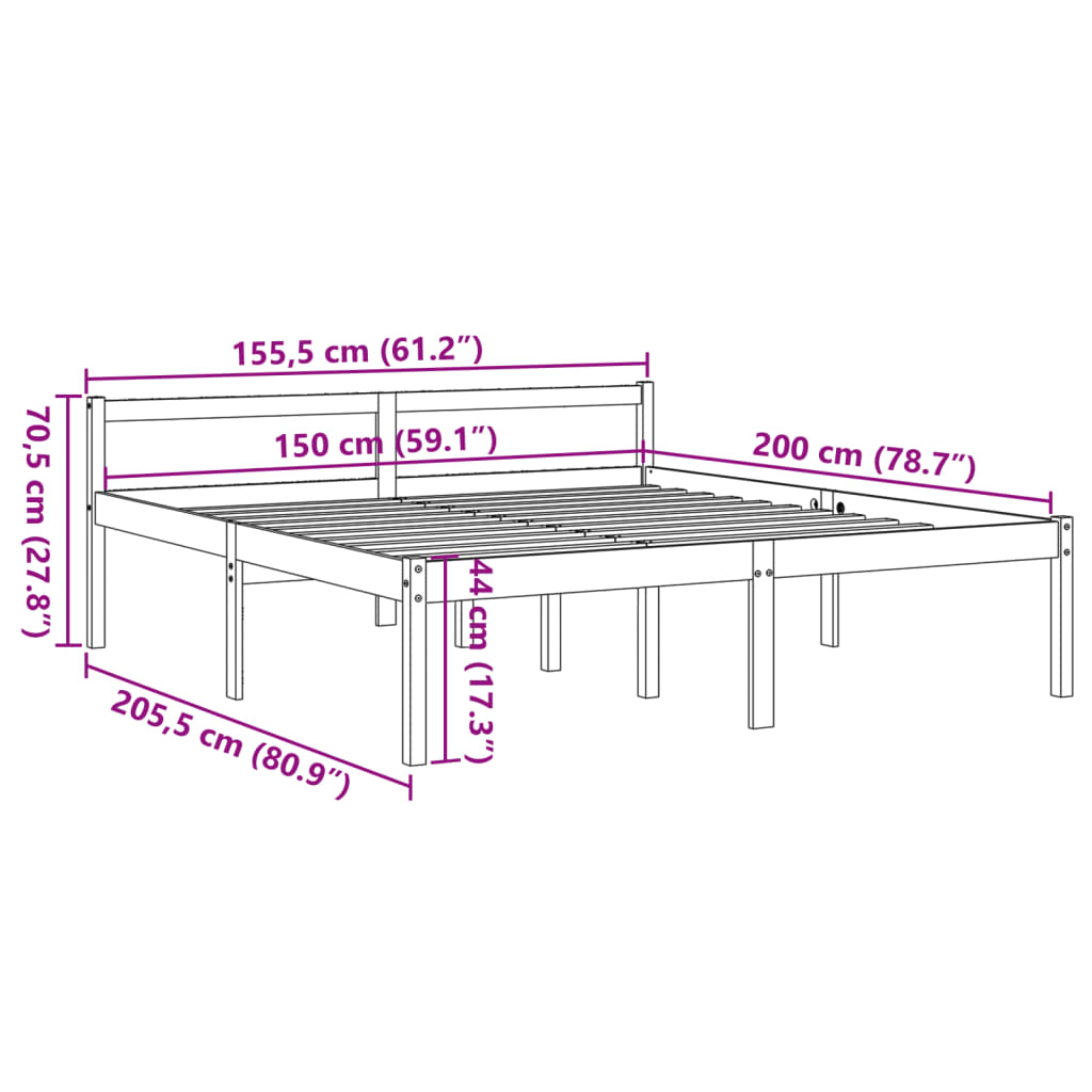 Letto per Anziani Marrone Cera 150x200cm Legno Massello di Pino - homemem39