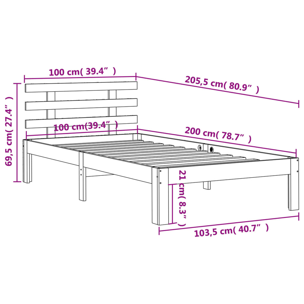 Letto senza Materasso Marrone Cera 100x200 cm in Legno di Pino - homemem39