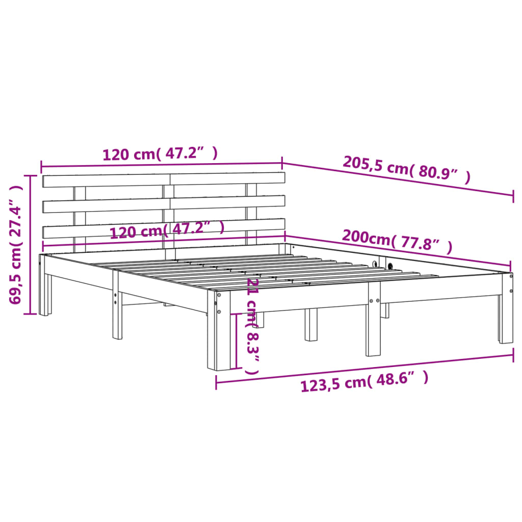 Letto senza Materasso Marrone Cera 120x200 cm in Legno di Pino - homemem39