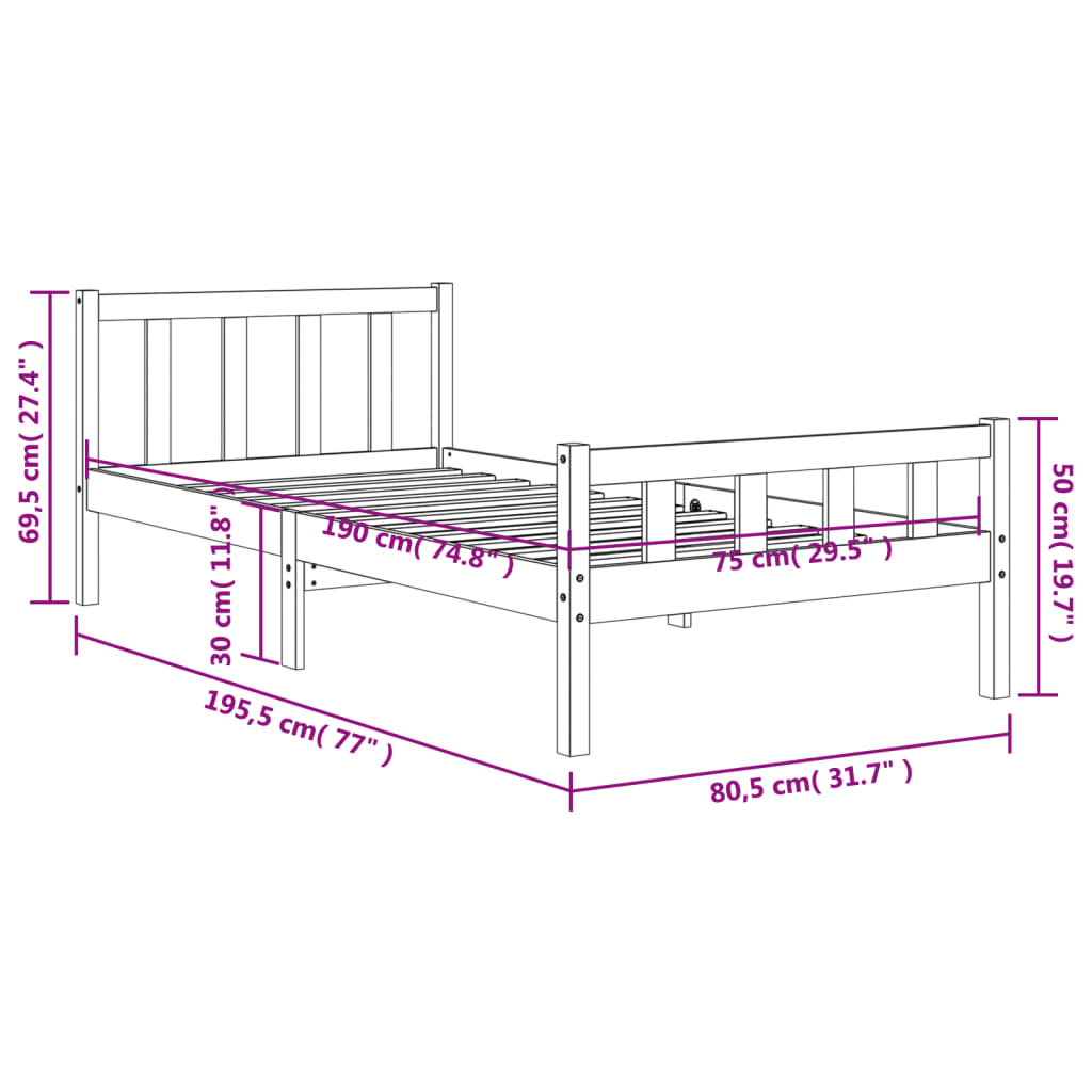 Letto senza Materasso Marrone Cera 75x190 cm in Legno di Pino | homemem39