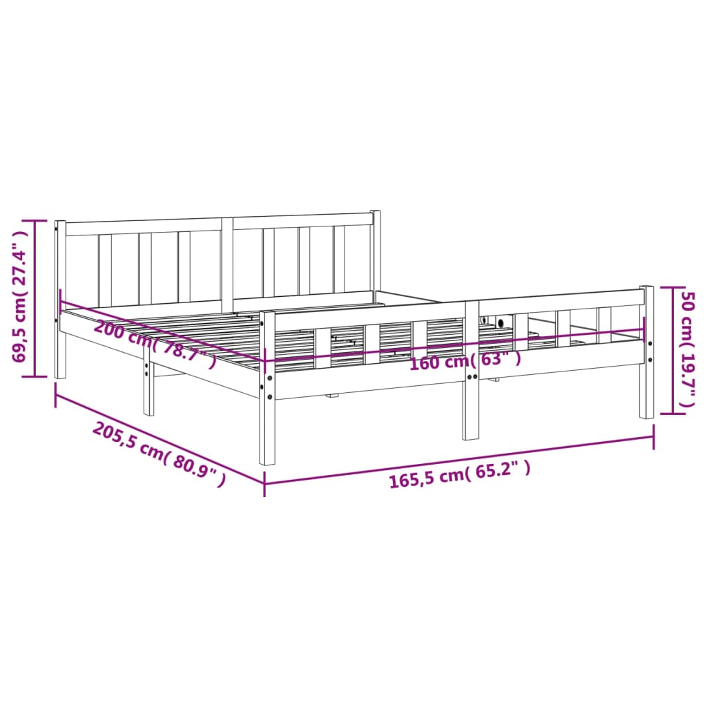 Letto senza Materasso Marrone Cera 160x200 cm in Legno di Pino | homemem39