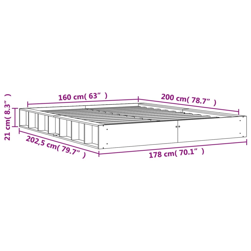Letto senza Materasso Marrone Cera 160x200 cm in Legno di Pino | homemem39