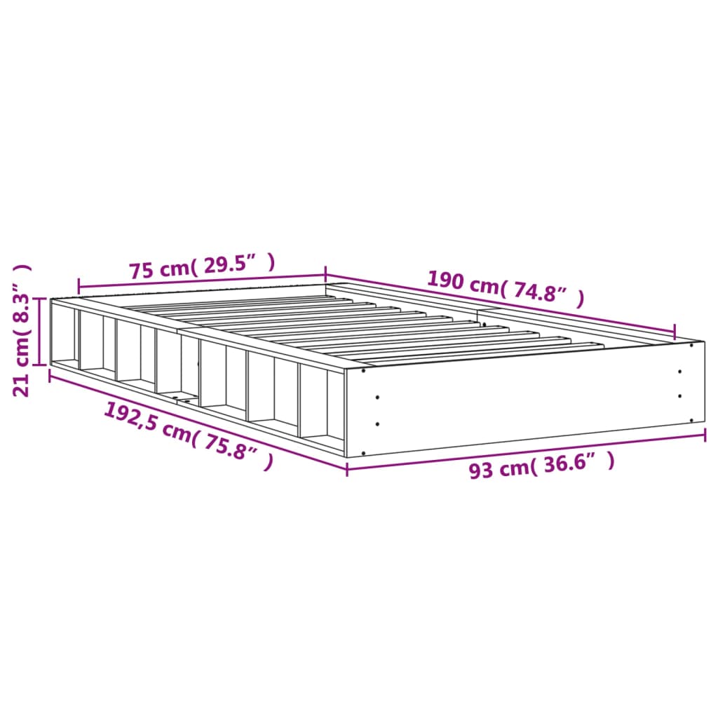 Letto senza Materasso Marrone Cera 75x190 cm in Legno di Pino | homemem39