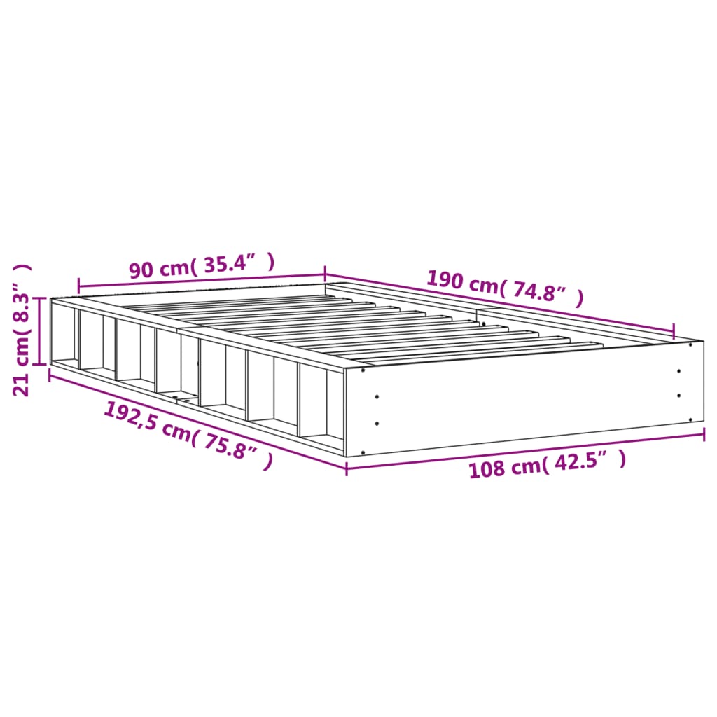 Letto senza Materasso Marrone Cera 90x190 cm in Legno di Pino | homemem39