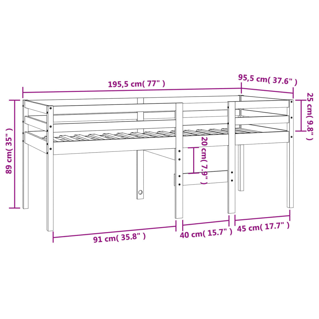 Letto a Soppalco Marrone Cera 90x190 cm Legno Massello di Pino | homemem39