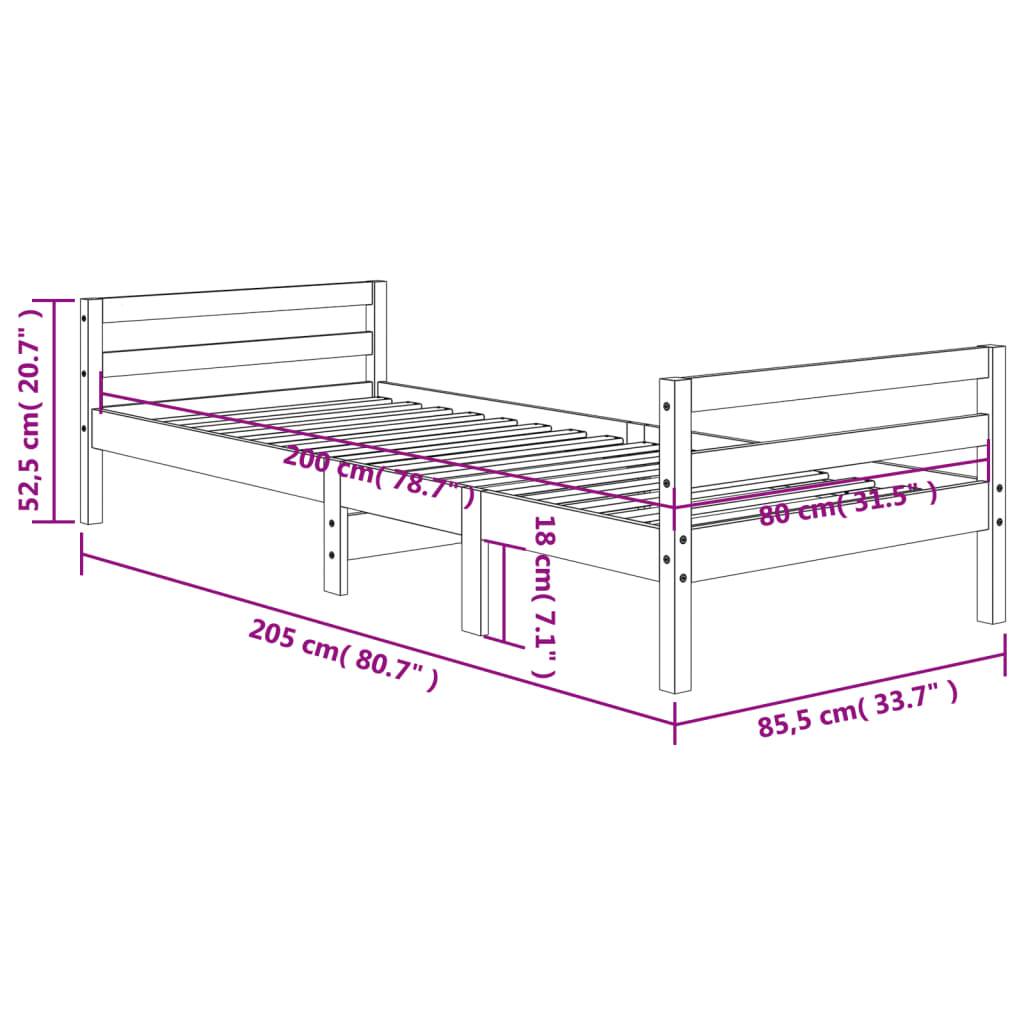 Letto senza Materasso Marrone Cera 80x200 cm Legno di Pino | homemem39