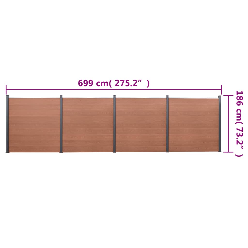 Set Pannello di Recinzione Marrone 699x186 cm in WPC | homemem39