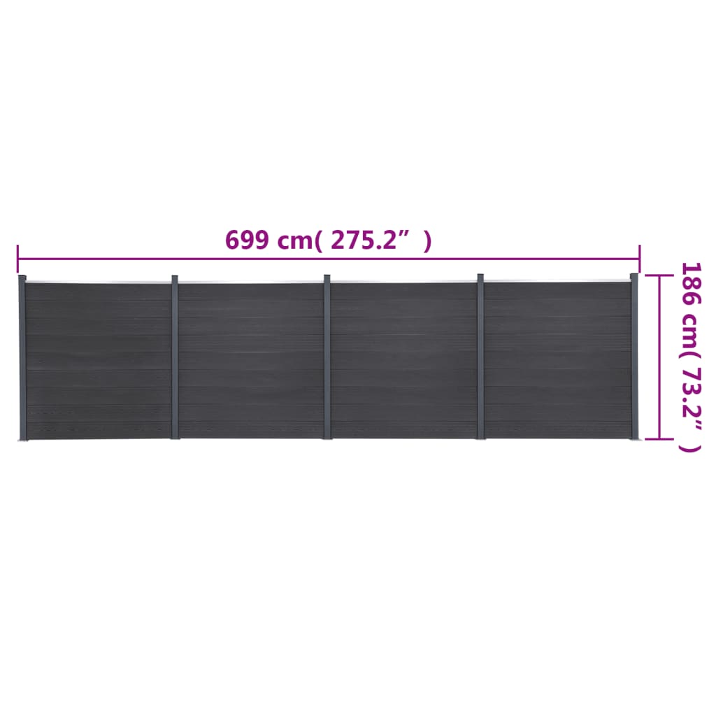 Set Pannello di Recinzione Grigio 699x186 cm in WPC | homemem39