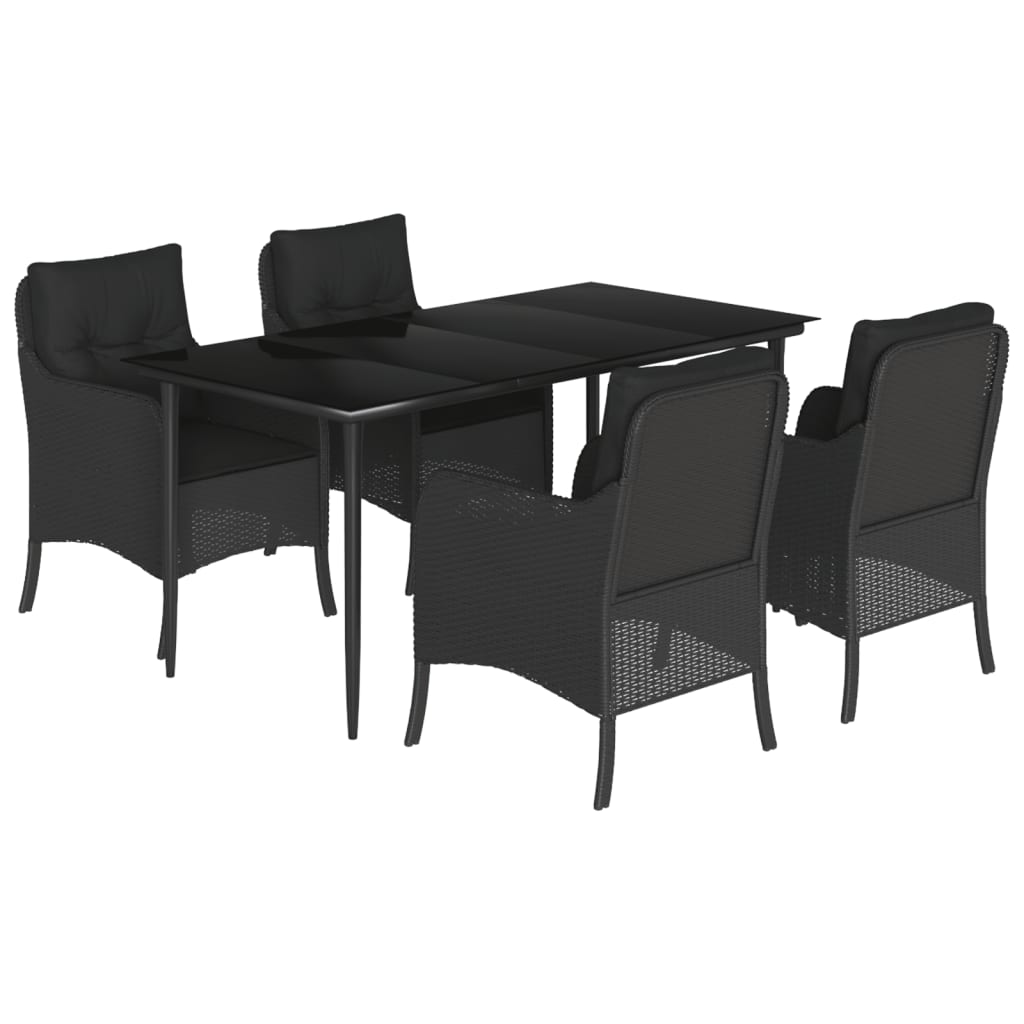 Set da Pranzo da Giardino 5 pz Nero con Cuscini in Polyrattan - homemem39