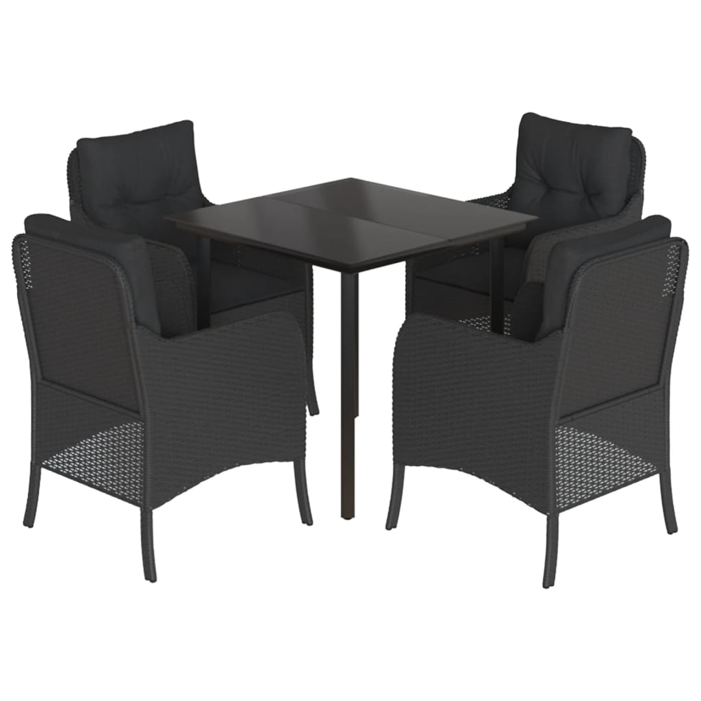 Set da Pranzo da Giardino 5 pz Nero con Cuscini in Polyrattan - homemem39