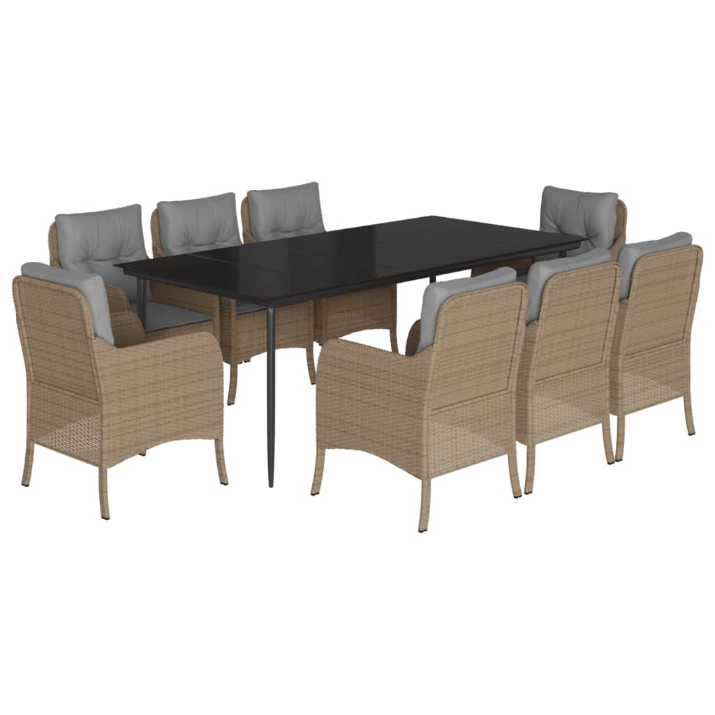 Set da Pranzo da Giardino 9 pz con Cuscini Beige in Polyrattan - homemem39