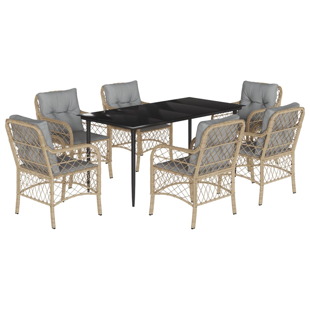 Set Pranzo da Giardino 7 pz con Cuscini Beige Misto Polyrattan - homemem39
