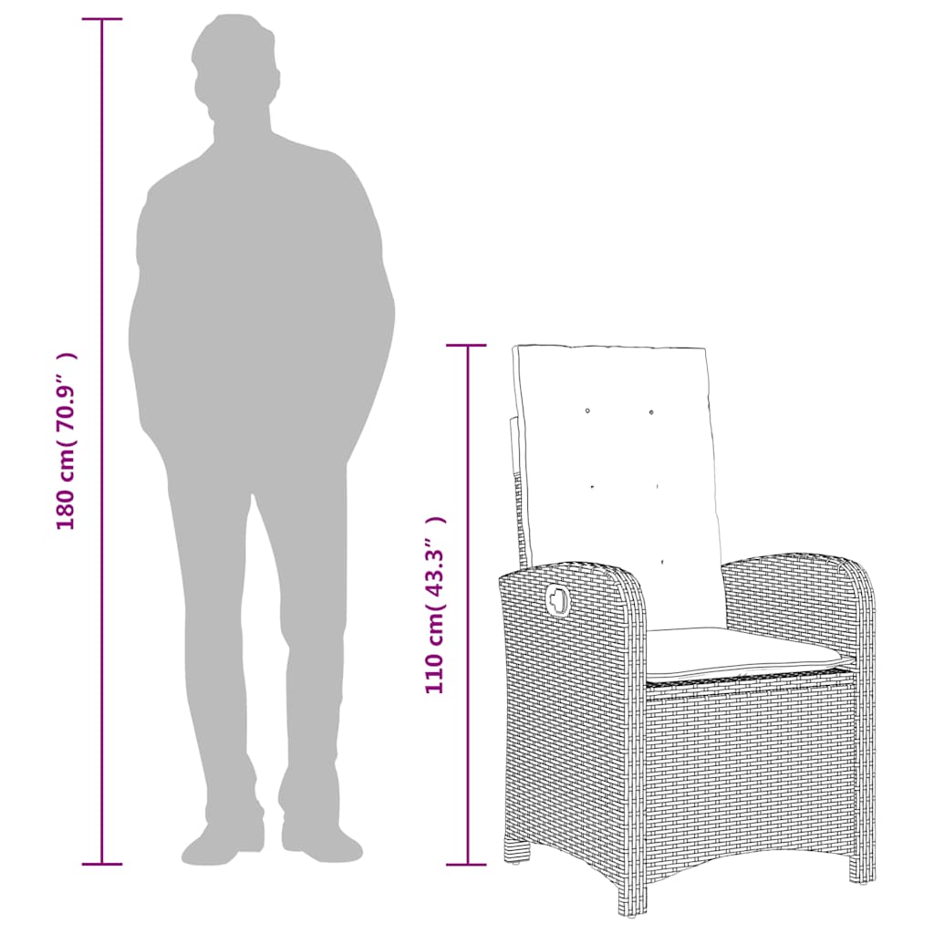 Set da Pranzo da Giardino 9 pz con Cuscini Nero in Polyrattan | homemem39