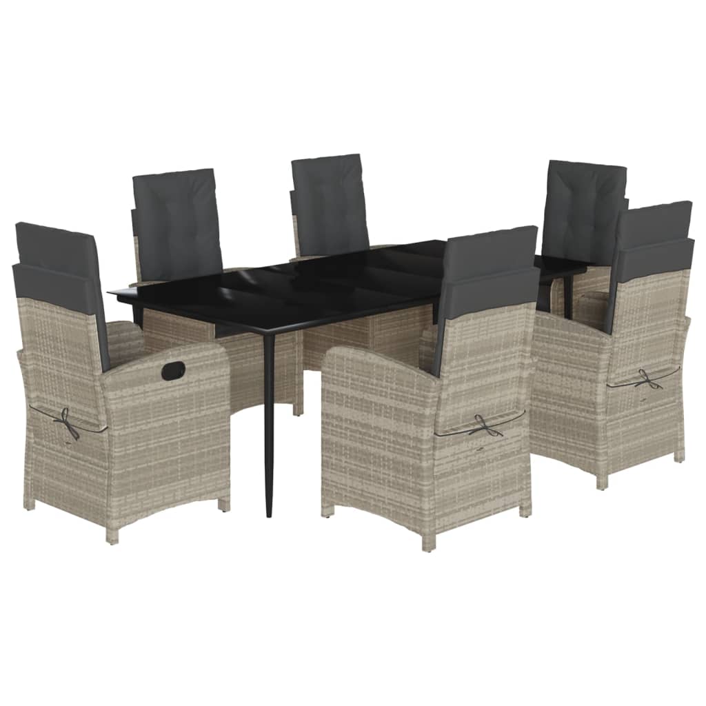Set da Pranzo da Giardino 7 pz Cuscini Polyrattan Grigio Chiaro - homemem39