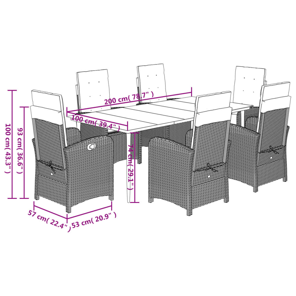 Set da Pranzo da Giardino 7 pz Cuscini Polyrattan Grigio Chiaro - homemem39
