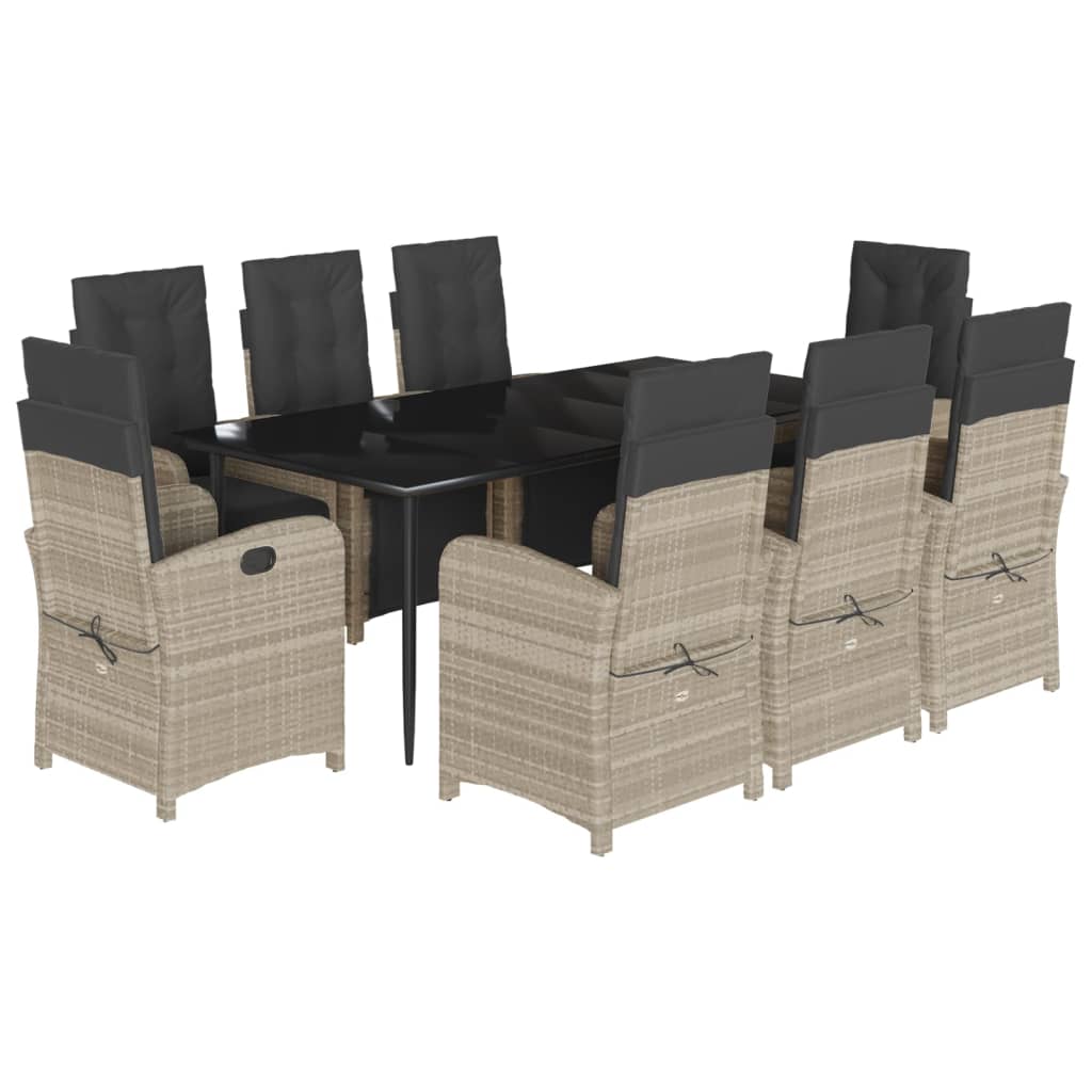 Set Pranzo da Giardino 9pz con Cuscini Grigio Chiaro Polyrattan - homemem39