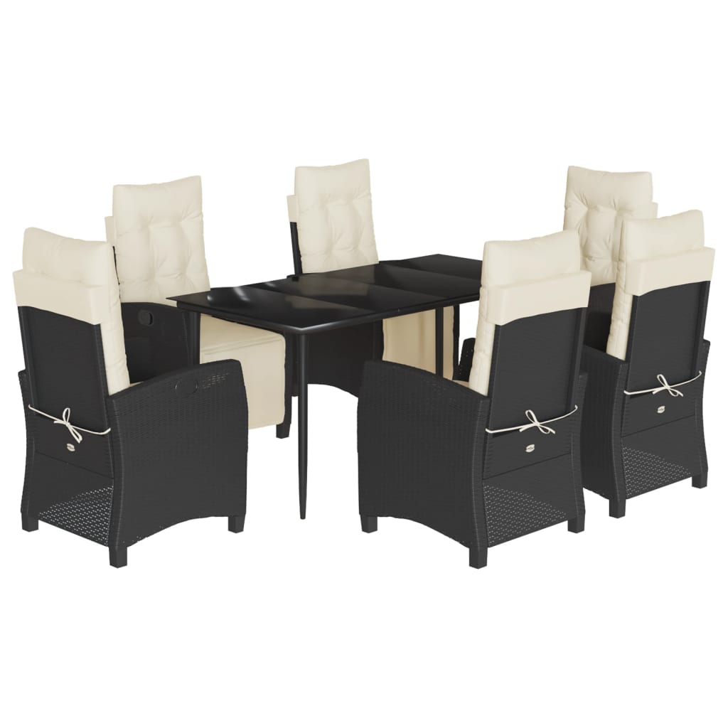 Set da Pranzo da Giardino 7 pz Nero con Cuscini in Polyrattan - homemem39