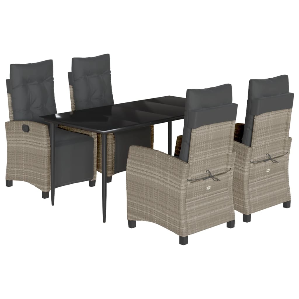 Set Pranzo da Giardino 5pz con Cuscini Grigio Chiaro Polyrattan - homemem39