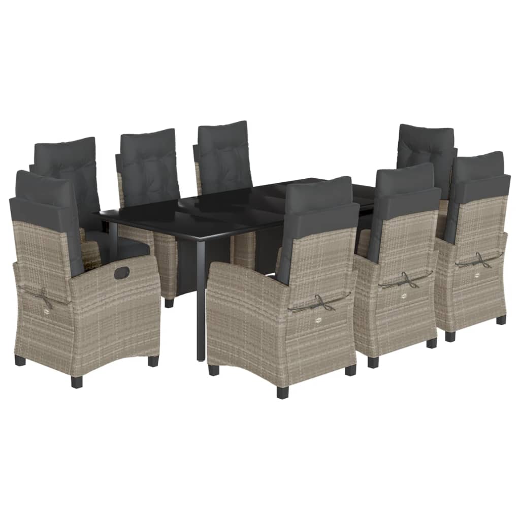 Set Pranzo da Giardino 9pz con Cuscini Grigio Chiaro Polyrattan - homemem39