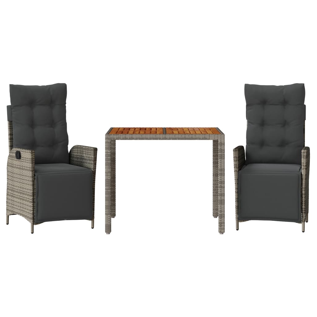 Set da Pranzo da Giardino 3 pz con Cuscini in Polyrattan Grigio - homemem39