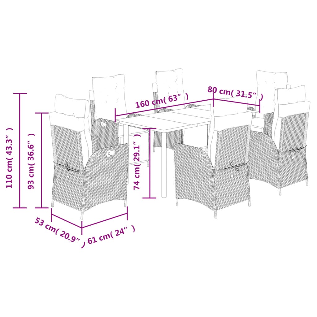 Set da Pranzo da Giardino 7 pz con Cuscini in Polyrattan Grigio - homemem39