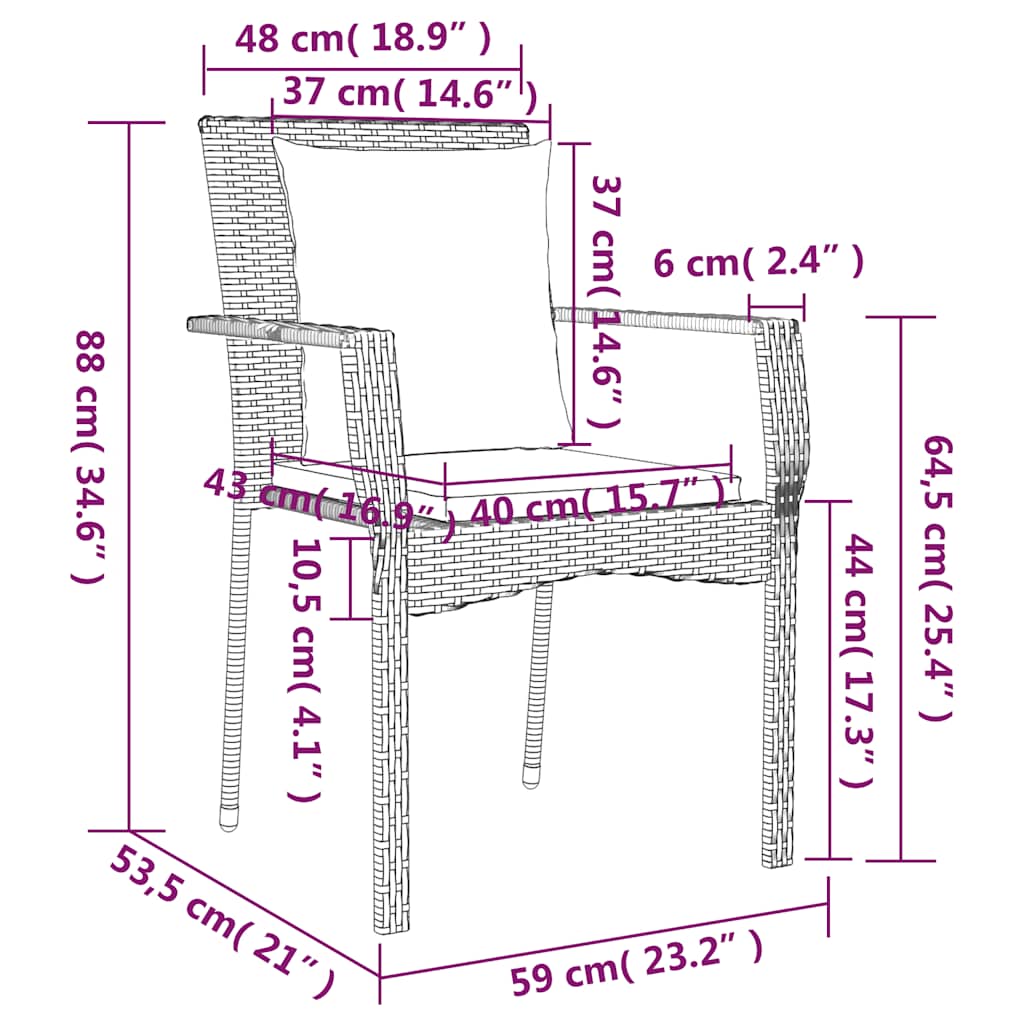 Set da Pranzo da Giardino 9 pz con Cuscini Nero in Polyrattan | homemem39