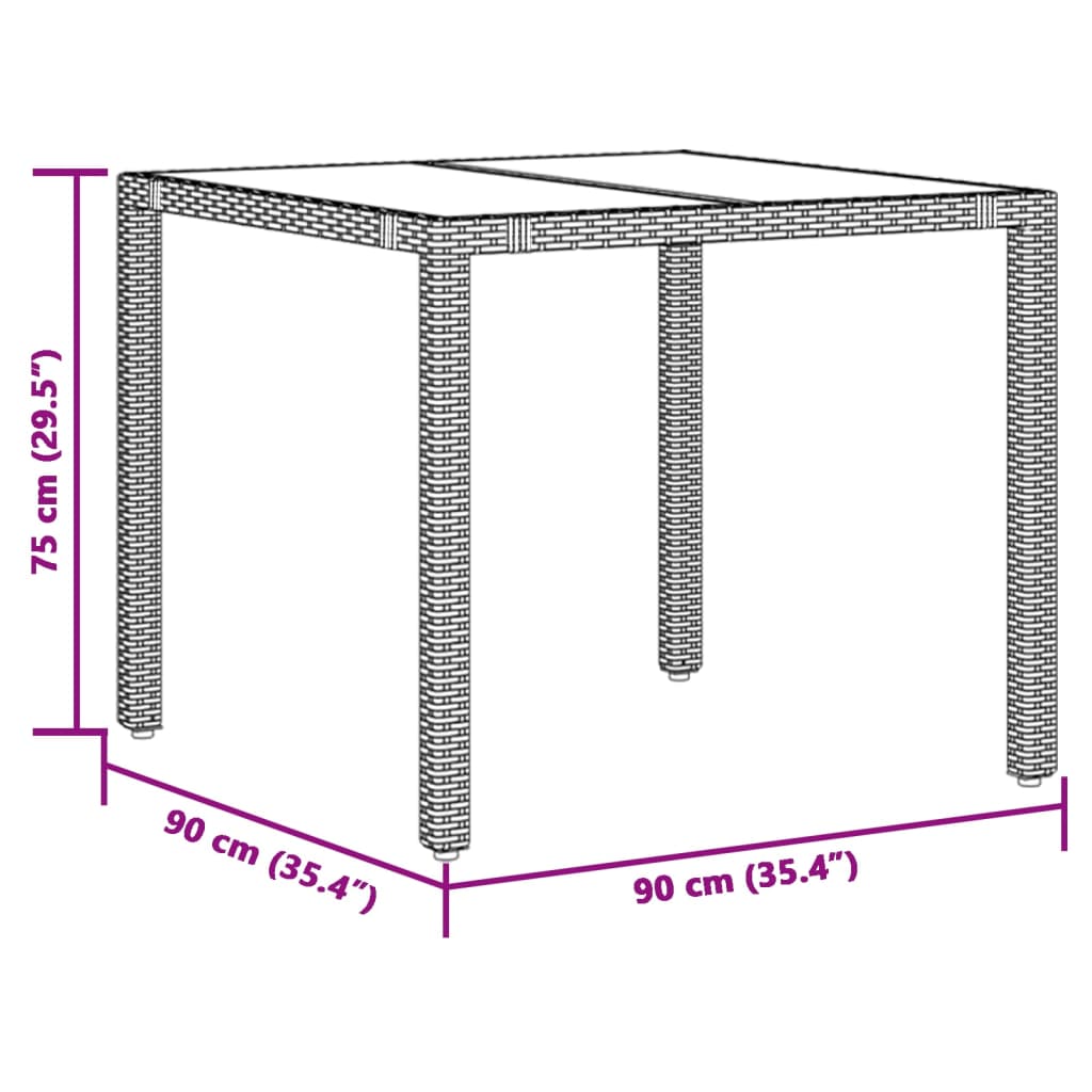 Tavolo da Giardino Piano in Vetro Marrone 90x90x75cm Polyrattan | homemem39