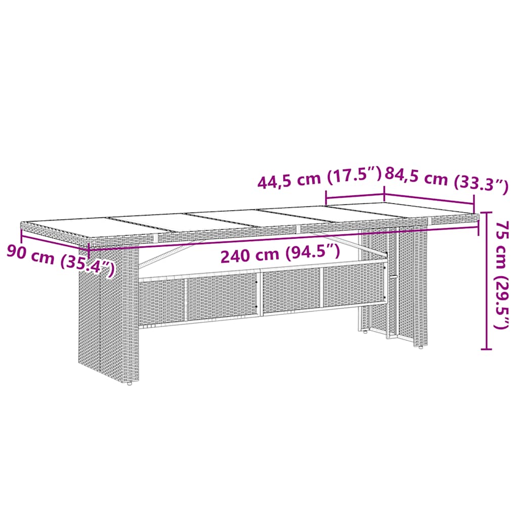 Tavolo da Giardino Piano in Vetro Nero 240x90x75 cm Polyrattan | homemem39