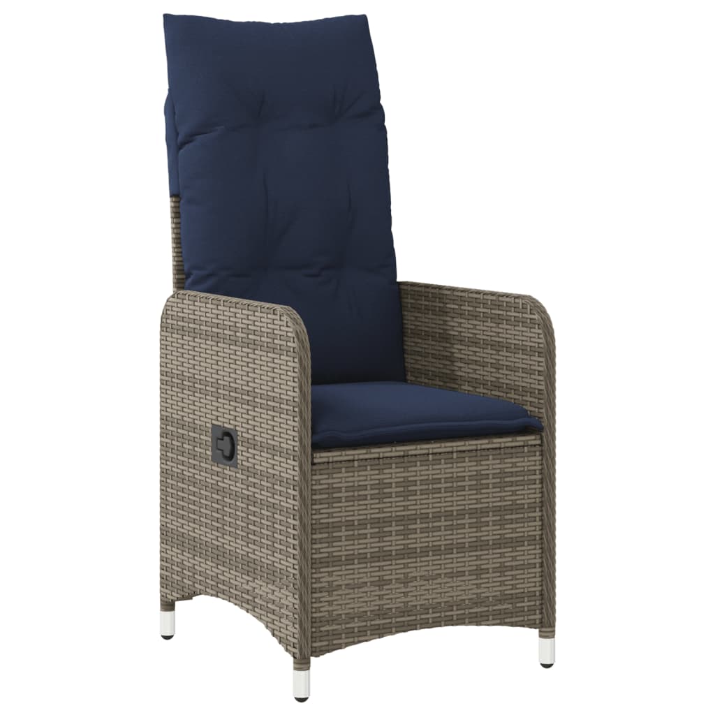 Sedia da giardino reclinabile con cuscini grigia in polyrattan
