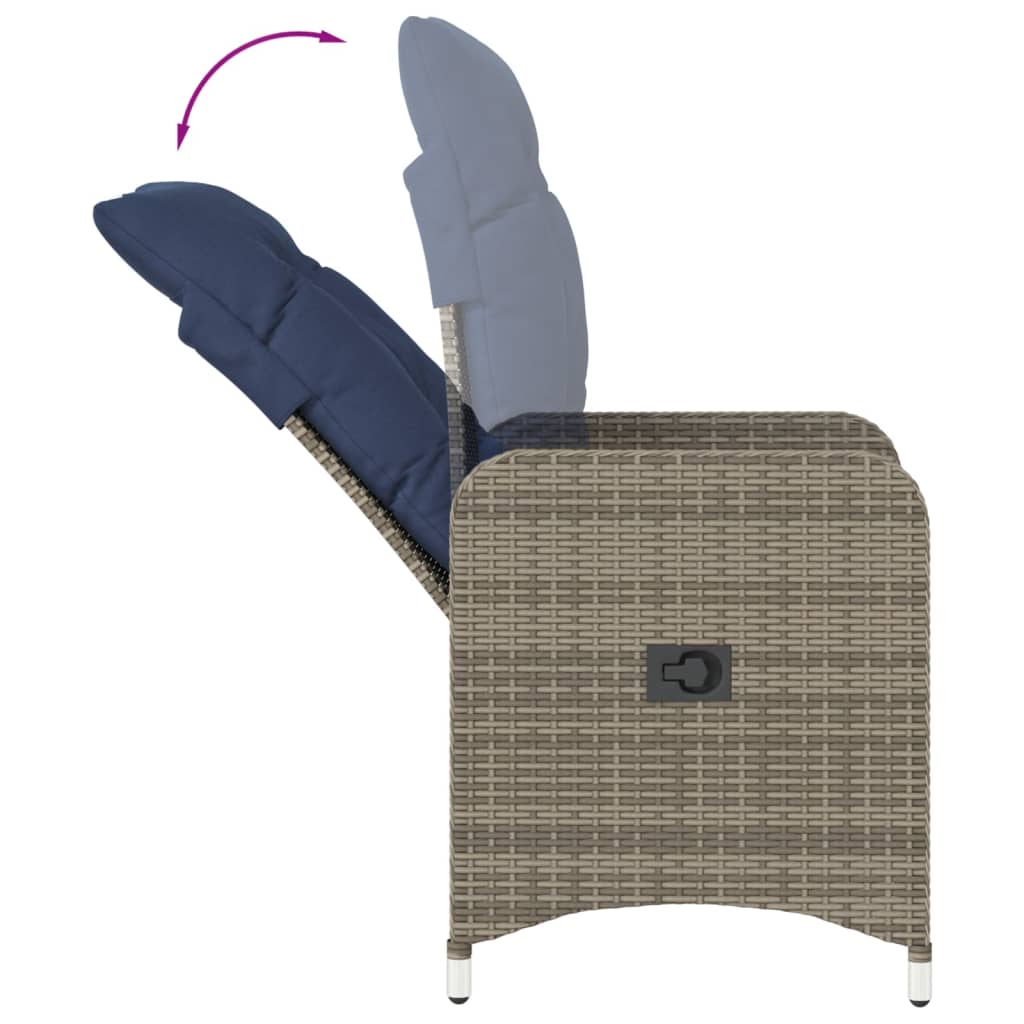 Sedia da giardino reclinabile con cuscini grigia in polyrattan